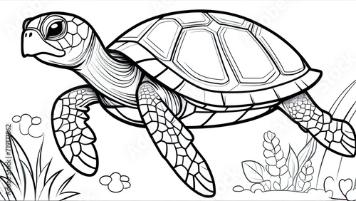 Funny turtle coloring page. turtle cartoon characters. For kids coloring book.
