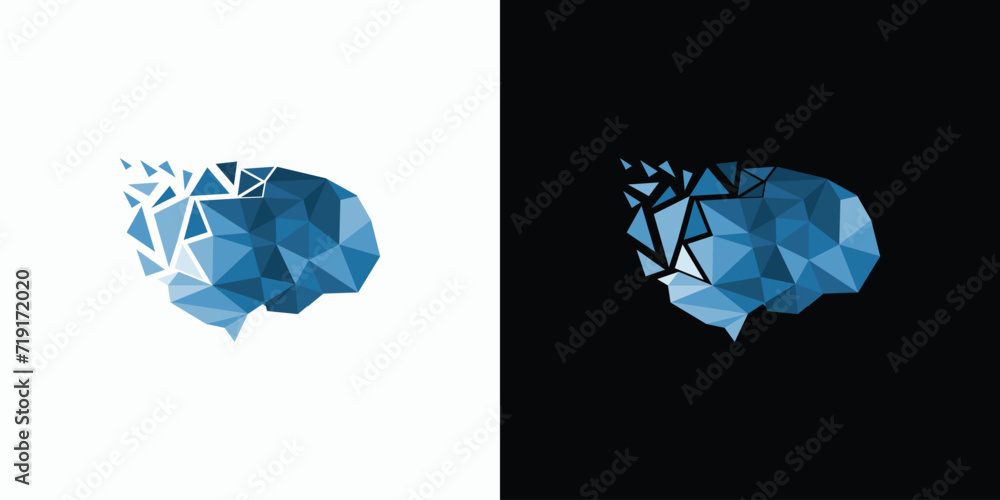 Vector logo design illustration of abstract origami geometric brain shape. - obrazy, fototapety, plakaty 