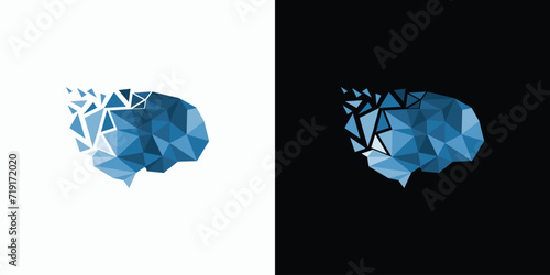 Vector logo design illustration of abstract origami geometric brain shape. photo