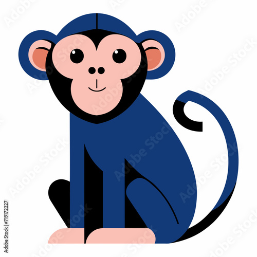 Cheerful monkey macaque with tail sits and smiles. vector isolated cartoon illustration.
