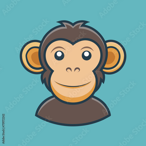 Portrait of hairy cheerful macaque monkey. Cartoon vector illustration of snubbing animal.