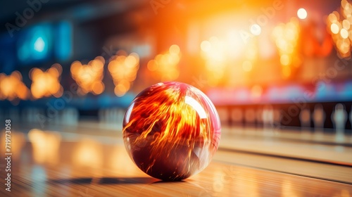 Bowling strike bowling ball crashing into pins concept of sport competition or tournament