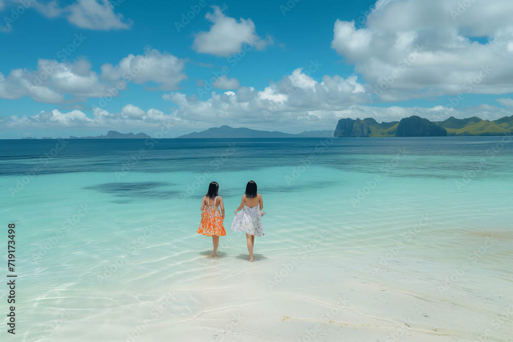 Seaside Serenity: Little Girls in Fairy Dresses by the Ocean