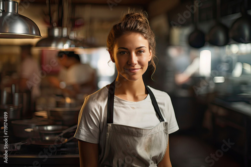 young woman working in a professional kitchen