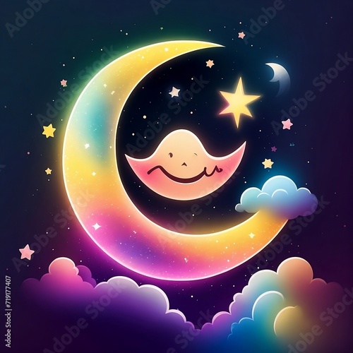 illustration of Dreamy moon with stars to celebrate world sleep day generate by Ai photo