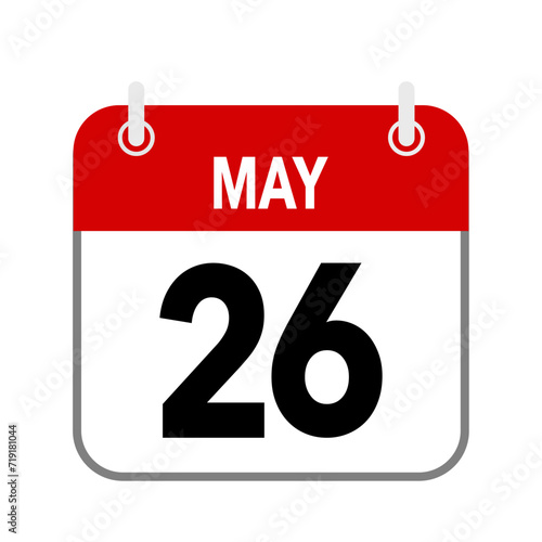 26 May, calendar date icon on white background.