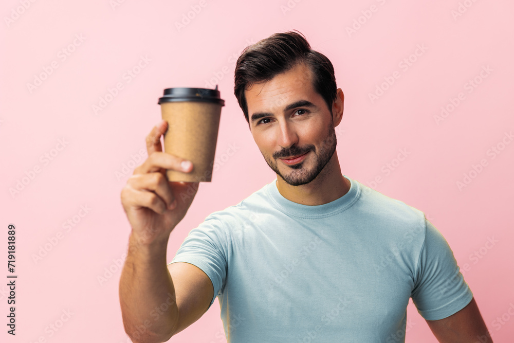 Man cup coffee tea hot studio happy paper mug t-shirt hipster drink energy Man cup coffee tea hot studio happy paper mug t-shirt hipster drink energy