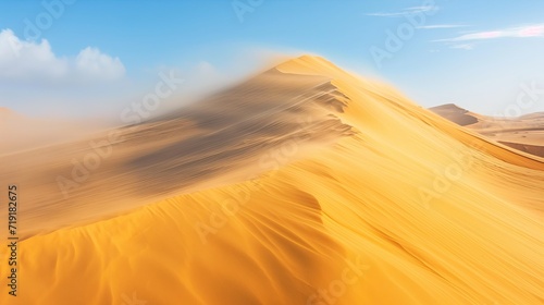Strong winds blow the sand off the top of the dune