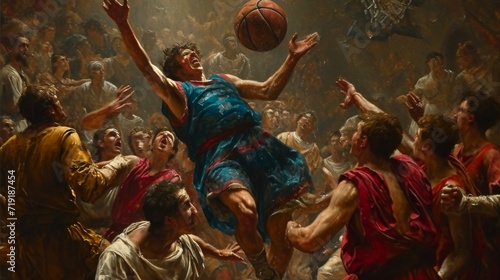 Renaissance art with modern flow. Basketball player placed in picture depicting medieval people.