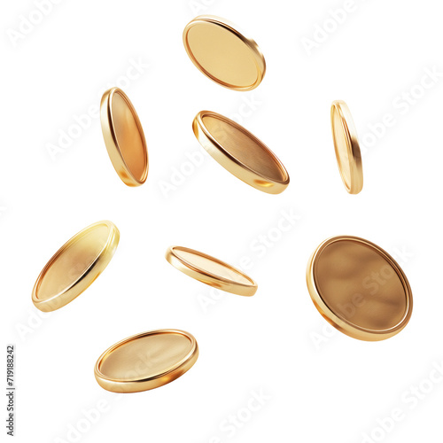 3d gold coins falling from the sky, transparent background