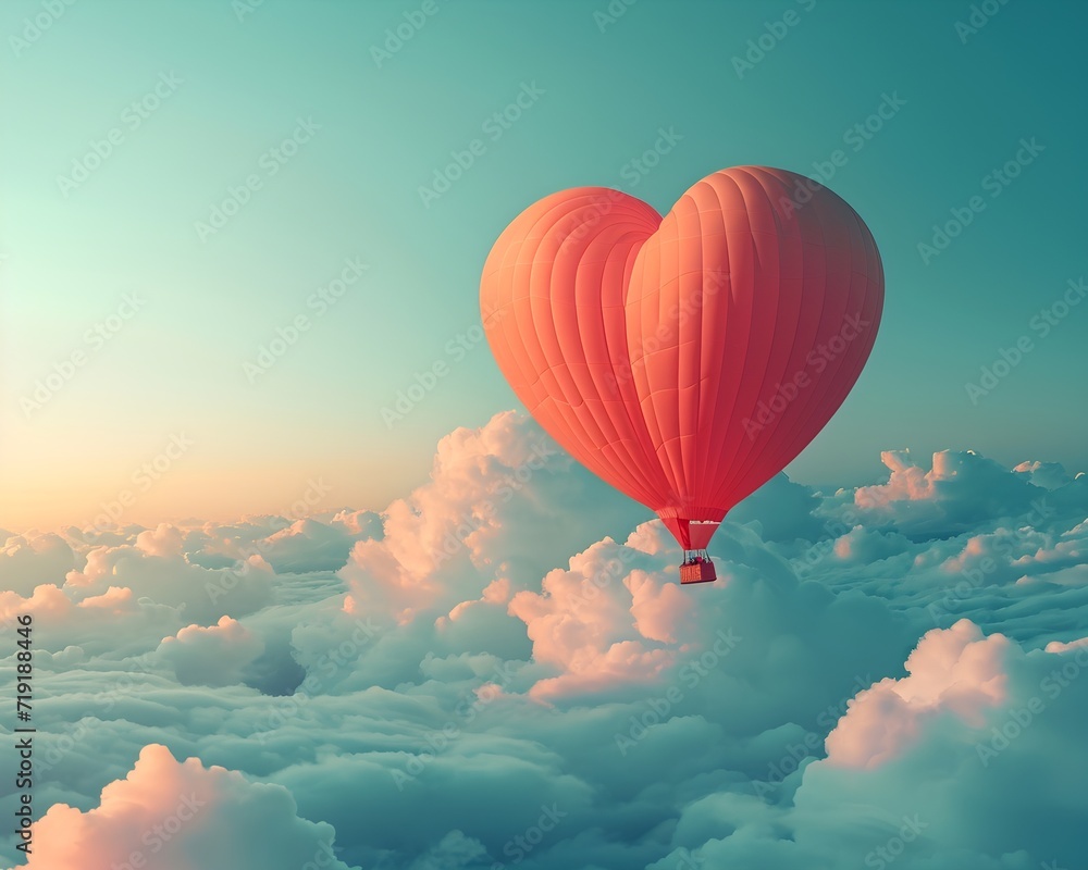 Obraz premium Paper heart-shaped hot air balloon 