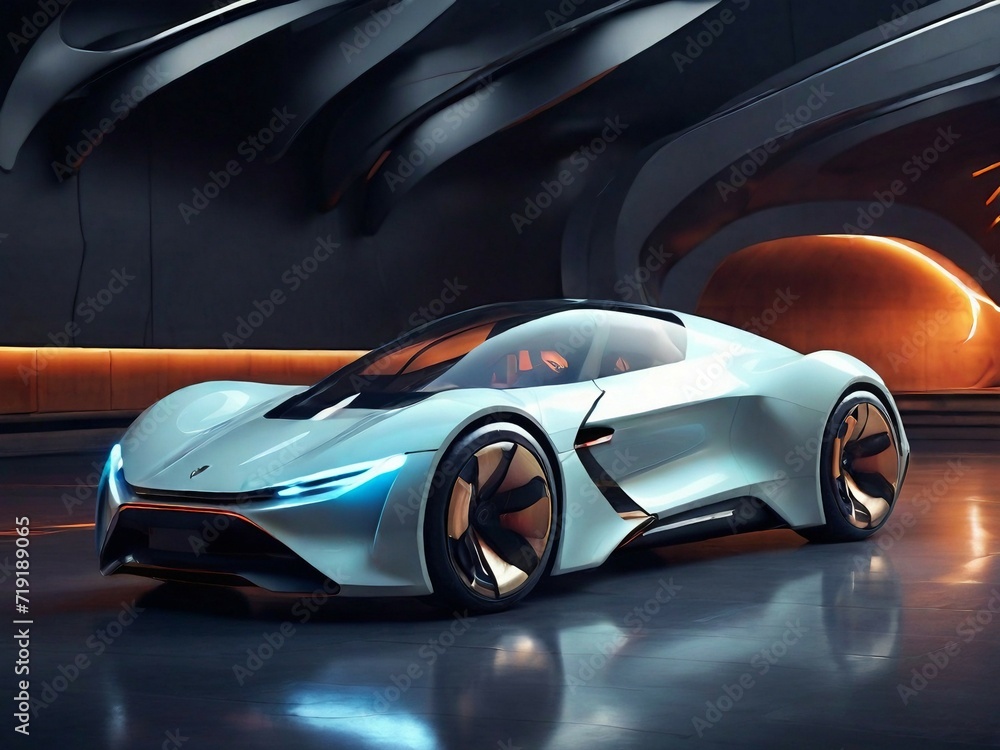 Luxury type modern design futuristic EV sports car, with self driving system, eco friendly. Generative AI