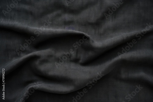 This photo showcases a detailed close-up of a black cloth, capturing its texture and color.