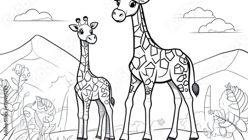 Funny giraffe coloring page. giraffe cartoon characters. For kids coloring book.