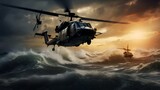 military war helicopters over the ocean