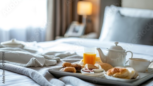Breakfast on the bed at the hotel