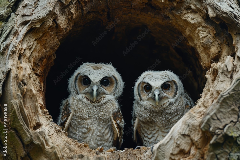 Barn Owlets in tree hollow Barn Owlets in tree hollow