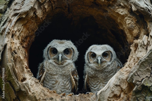 Barn Owlets in tree hollow © Custom Media