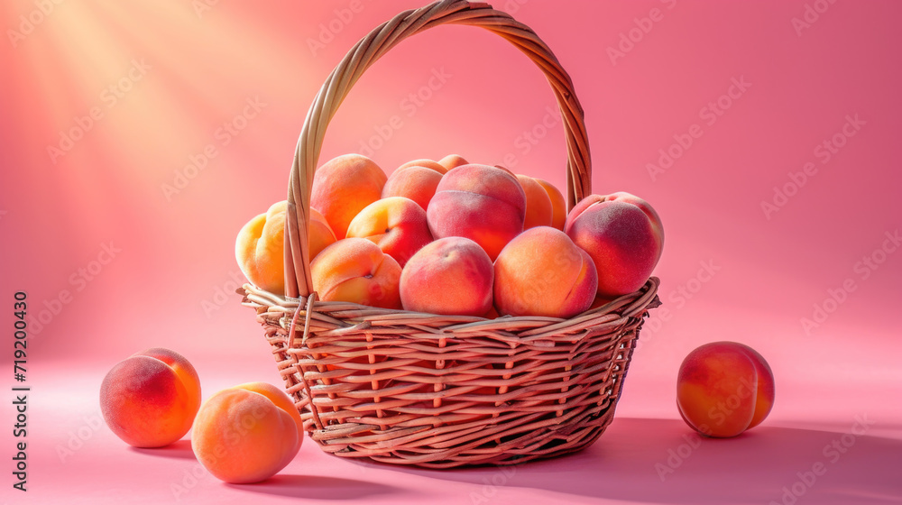 Wicker basket with peaches. Wicker basket with peaches.