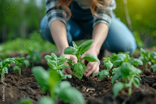 Young Woman Planting in Garden Bed