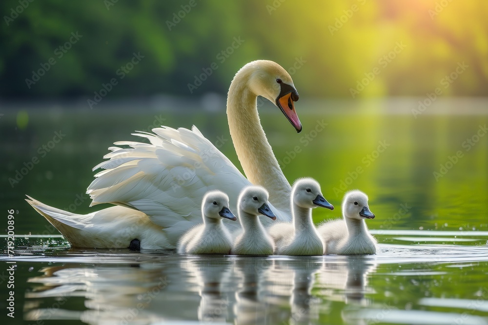 Swans with Cygnets on a Lake Swans with Cygnets on a Lake