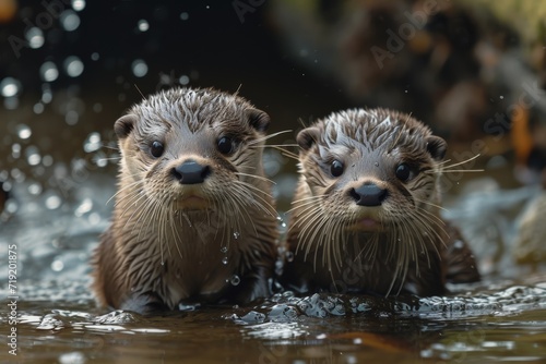Frolicking Otter Pups in a Riverbank © Custom Media
