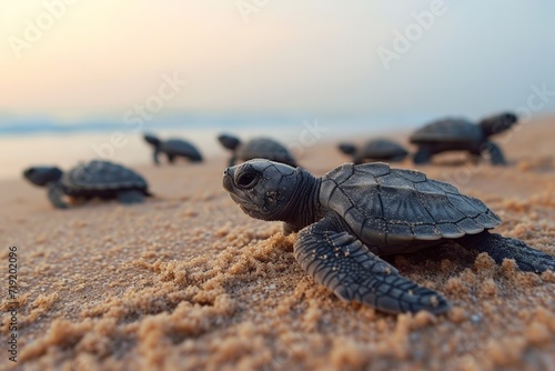 Baby Turtles Hatching on a Sandy Beach