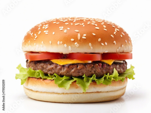 Big fresh burger on white  transparent background,Double burger with vegan meat patty isolated on white background ai image 