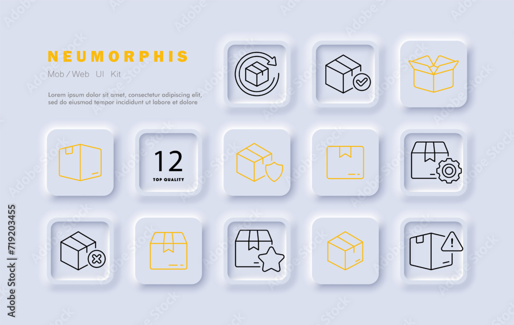 Boxes set line icon. Delivery, packaging, storage, warehouse, cardboard, box, gift, packaging. Neomorphism style. Vector line icon for business and advertising Boxes set line icon. Delivery, packaging, storage, warehouse, cardboard, box, gift, packaging. Neomorphism style. Vector line icon for business and advertising