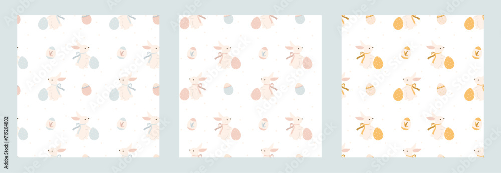 Easter bunny with an egg, seamless pattern set