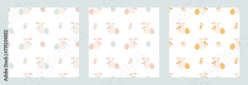 Easter bunny with an egg, seamless pattern set