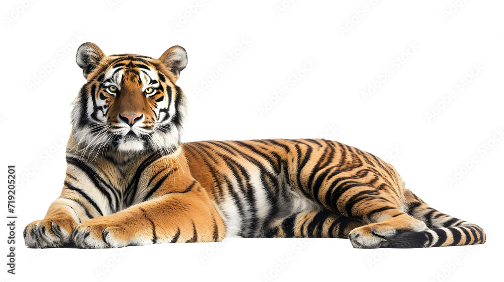 Resting Tiger on White Background