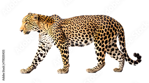 Large Leopard Walking on White Background