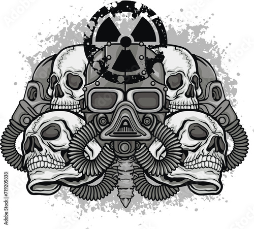 post-apocalypse sign with skull and gas mask, grunge vintage design t shirts