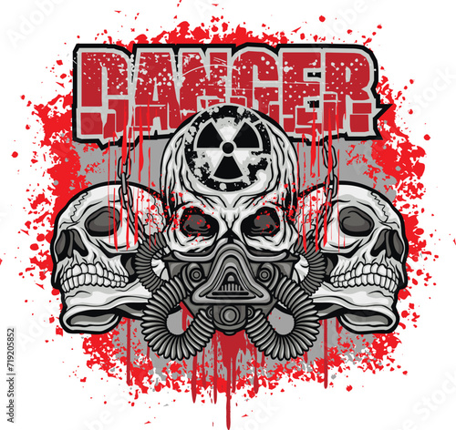 post-apocalypse sign with skull and gas mask, grunge vintage design t shirts