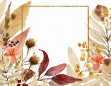 Frame with watercolor autumn wild flowers and leaves, Brown and beige wedding illustration4 - Copy.jpg