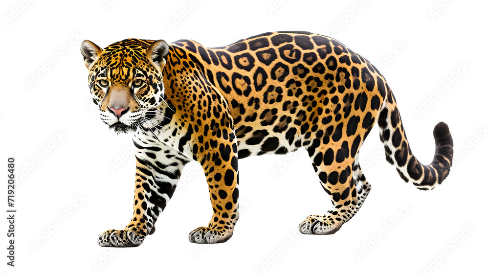 Large Leopard Walking Across White Background Large Leopard Walking Across White Background