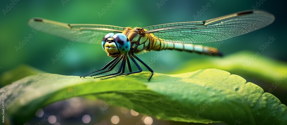 closeup of swamp darner dragonfly Epiaeschna heros sitting on green leaf against blurred backgroun closeup of swamp darner dragonfly Epiaeschna heros sitting on green leaf against blurred backgroun