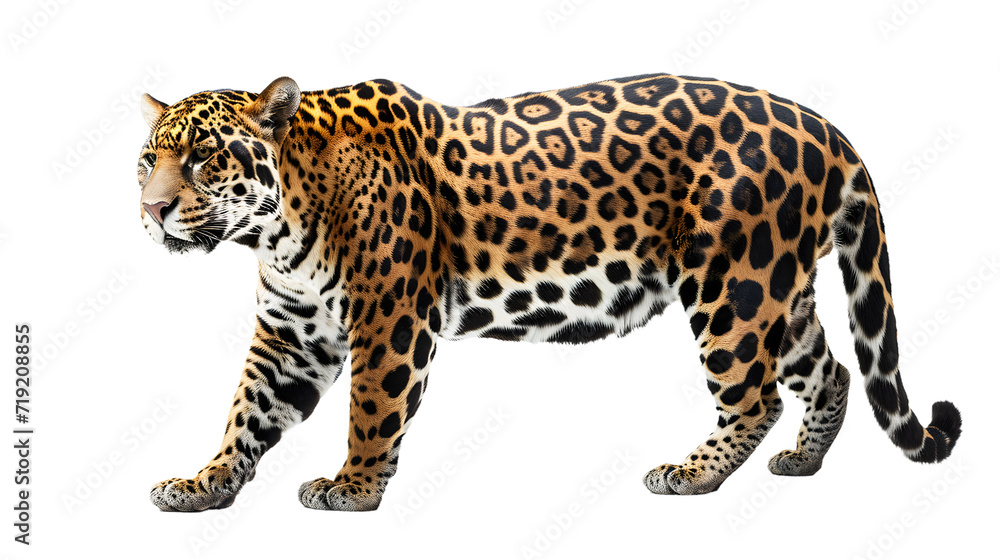 Large Leopard Walking Across White Background Large Leopard Walking Across White Background