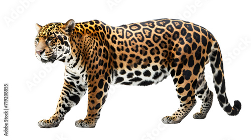 Large Leopard Walking Across White Background