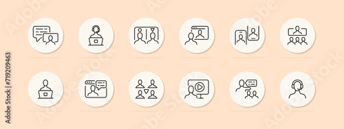 Communication set line icon. Chatting, message, internet, smiley, dating, pen pals, website, computer. Pastel color background. Vector line icon for business and advertising