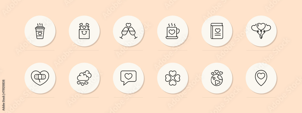 Date set line icon. Relationships, champagne, heart, balloon, SMS, communication, book, love. Pastel color background Vector line icon for business and advertising Date set line icon. Relationships, champagne, heart, balloon, SMS, communication, book, love. Pastel color background Vector line icon for business and advertising