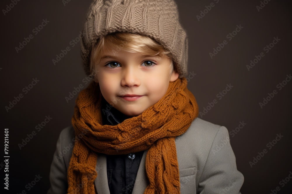 Portrait of a cute little boy in a hat and scarf Portrait of a cute little boy in a hat and scarf