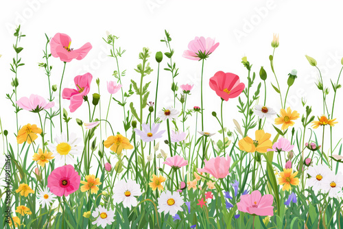 Summer and spring blossom forest and garden flowers field isolated on white background. Nature springtime flower.  © imlane