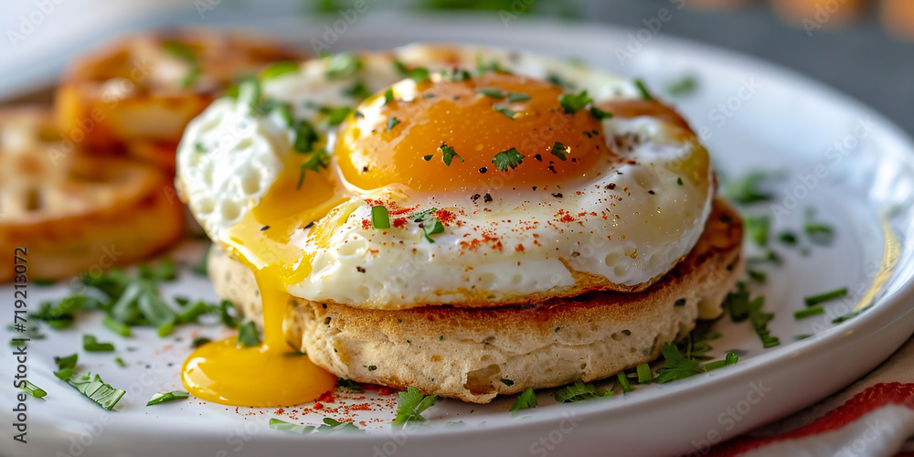 Homemade English muffin with fried egg and cheese breakfast Homemade English muffin with fried egg and cheese breakfast