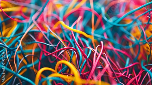 Vibrant array of tangled cables provides a burst of color. © sitimutliatul