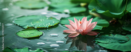green water with lotus and green leaves, zen