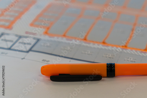 Orange Marker Highlighter used to markup blueprints photo