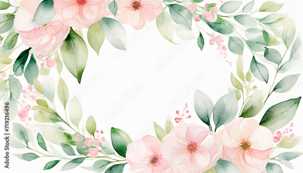 Frame made of light pink watercolor flowers and green leaves, wedding isolated illustration3 - Copy.jpg