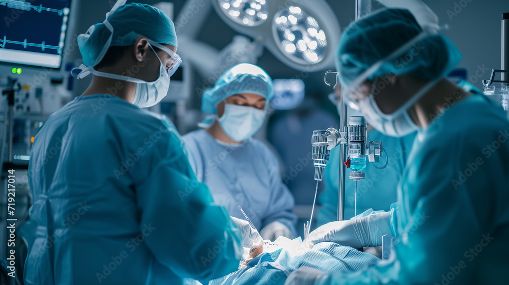 Im OP oder Operationssaal mit verschiedenen Ärzten und moderner Technik Im OP oder Operationssaal mit verschiedenen Ärzten und moderner Technik